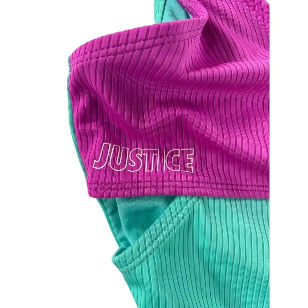 Justice Girls Crossbody One Piece Swimsuit - Teal Purple - Small (7/8)